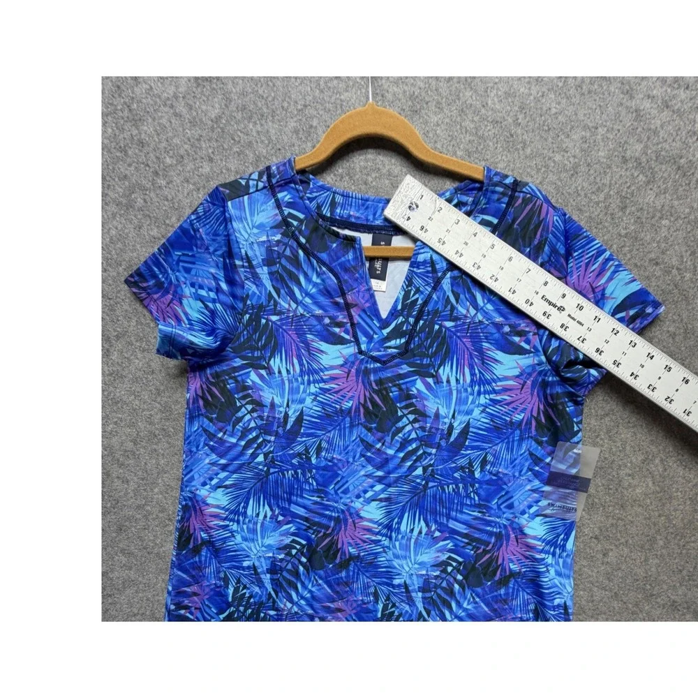 Swimsuits For All Blue Tropical Palm Swim Dress Rash Guard Top 14 Beach Resort